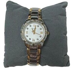 Bulova Women's Two Tone Gold Silver Crystal Accent Watch Elegant Needs Battery